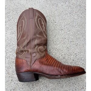 El Dorado Handmade USA Mens 10.5D Brown Lizard Print Western Cowboy Boots VTG